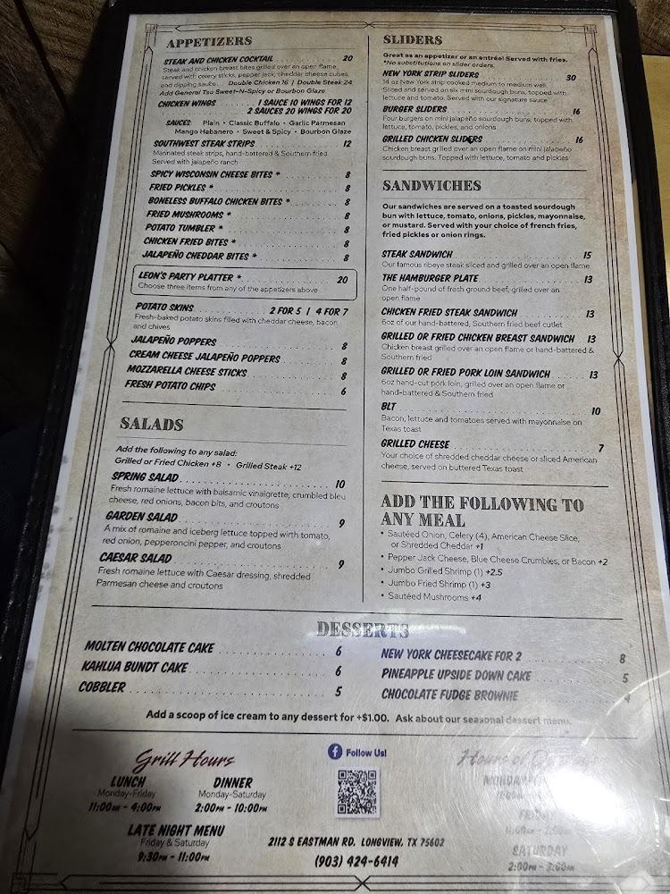 Leon's Steakhouse Saloon Menu image 3
